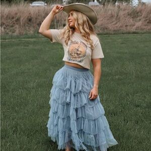 New Boho Western Tiered Midi A-line Vintage Skirt